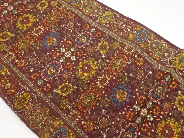 JAPANESE NAGOYA OBI / WOVEN ABSTRACT FLOWER CREST